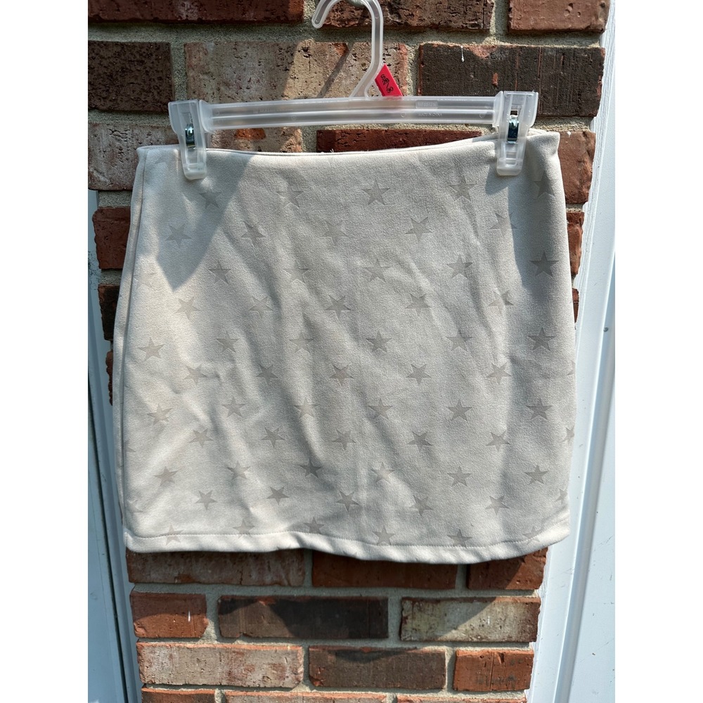 Altar'd State Cream Faux Suede Star Embossed Mini Skirt Beige MS9928-1 Womens M
